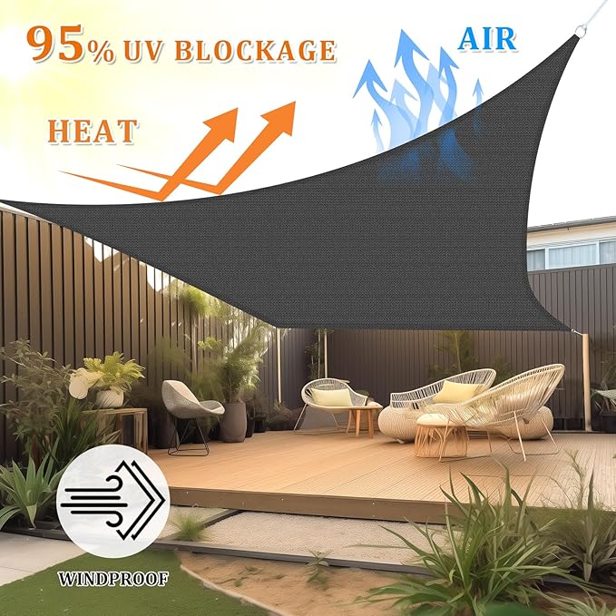 Shade&Beyond Sun Shade Sail Breathable UV Block Outdoor Covering Cloth for Backyard, Pool, 12'X26', Dark Grey (Customized Available)