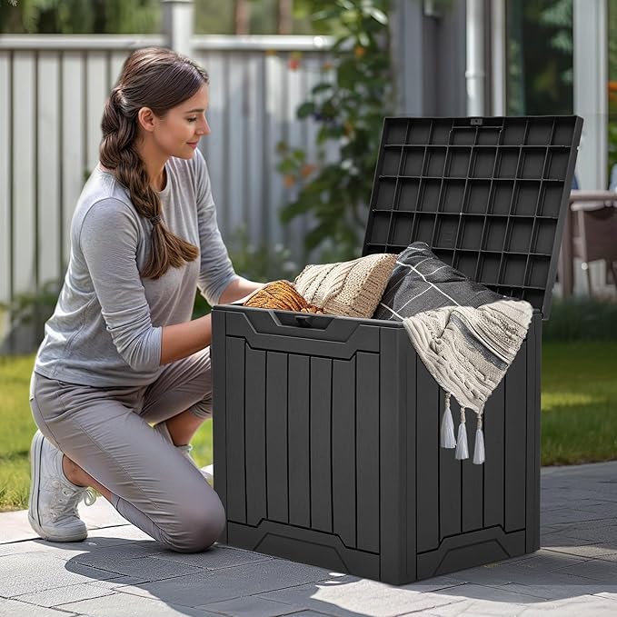 YITAHOME Outdoor Resin Storage Box 31 Gal, Water-resistant Patio Deck Box Outdoor Storage Box for Pillows, Garden Equipment, Securely Lockable, Black