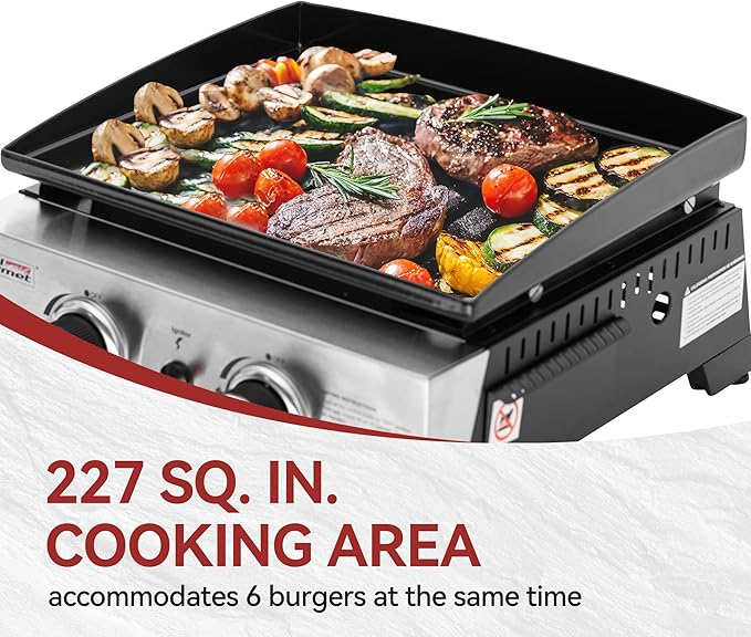 Royal Gourmet PD1204 2 Burner Tabletop Propane Gas Griddle, 17 Inch Portable Flat Top Grill with 17,000 BTUs Output for Outdoor Cooking While Camping or Tailgating, Black & Silver