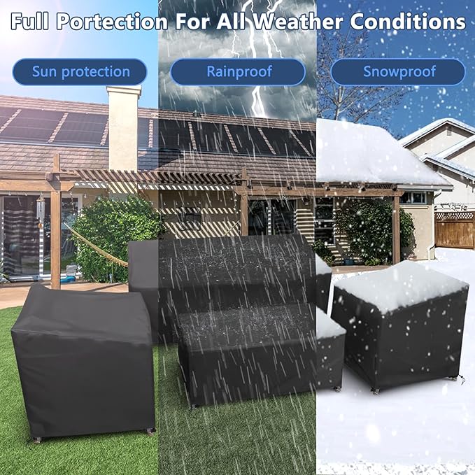 STARTWO Patio Furniture Covers, 4 Piece Heavy Duty Waterproof Outdoor Furniture Cover Set for Rattan Wicker Couch Chairs,Windproof Buckle Strap,Black