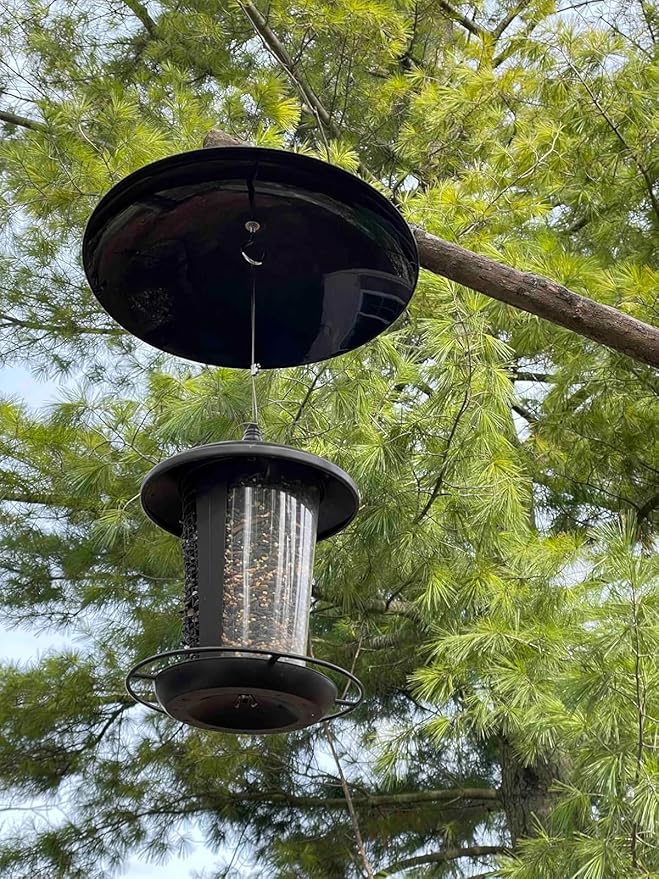 13" Bird Feeder Rain Guard, Hummingbird Feeder Shade Dome Cover, Hanging Squirrel Baffle for Bird Feeder Pole (Black), 1 Pack