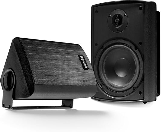 Gemini Sound GHSI-W525BT 5.25" Outdoor Bluetooth Speakers IP44 Waterproof Wired Powered Wall Mount Pair with Aluminum Grills, Patio Ready, Daisy-Chain Up to 16 Speakers, Balanced Stereo Audio (Black)