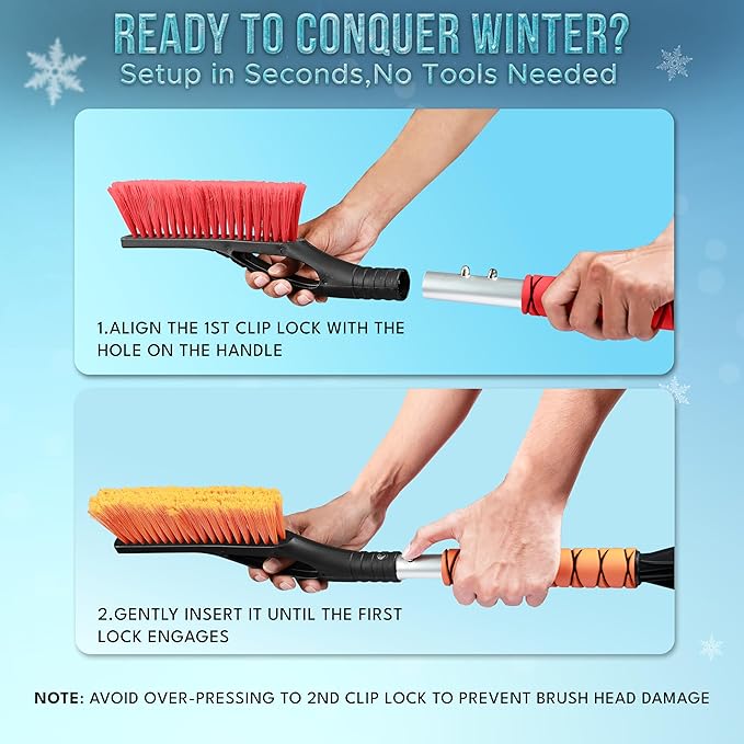 EcoNour 27" Car Snow Brush and Ice Scraper (2 Pack) | Aluminum Snow Scraper for Cars with Ergonomic Foam Grip | Scratch-Free Windshield Ice Scraper and Snow Remover for Cars and SUVs