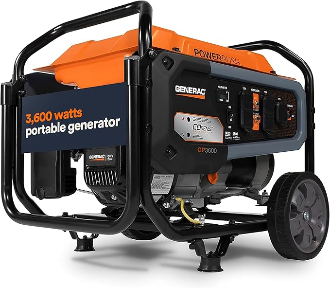 Generac 4,500/3,600-Watt Portable Gas Generator - Electric Start - Home Backup or RV Ready - Heavy Duty Frame - Quiet, Long Runtime, Emergency Power- 49-State Compliant