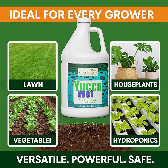 Yucca Wet - Wetting Agent - Surfactant - Liquid Yucca All Natural Extract for Plants, Lawns - Aeration Soil Loosener & Lawn Fertilizer - 1 Gallon Concentrate