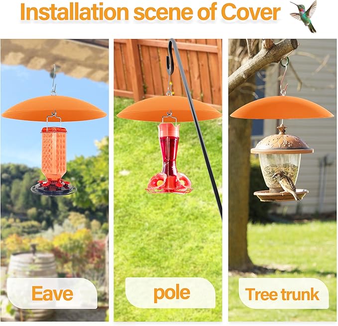 13" Hummingbird Feeder Shade Cover,Bird Feeders Dome Rain Cover,Squirrel Baffle for Shepherd's Hook Outdoors (Orange), 1 Pack