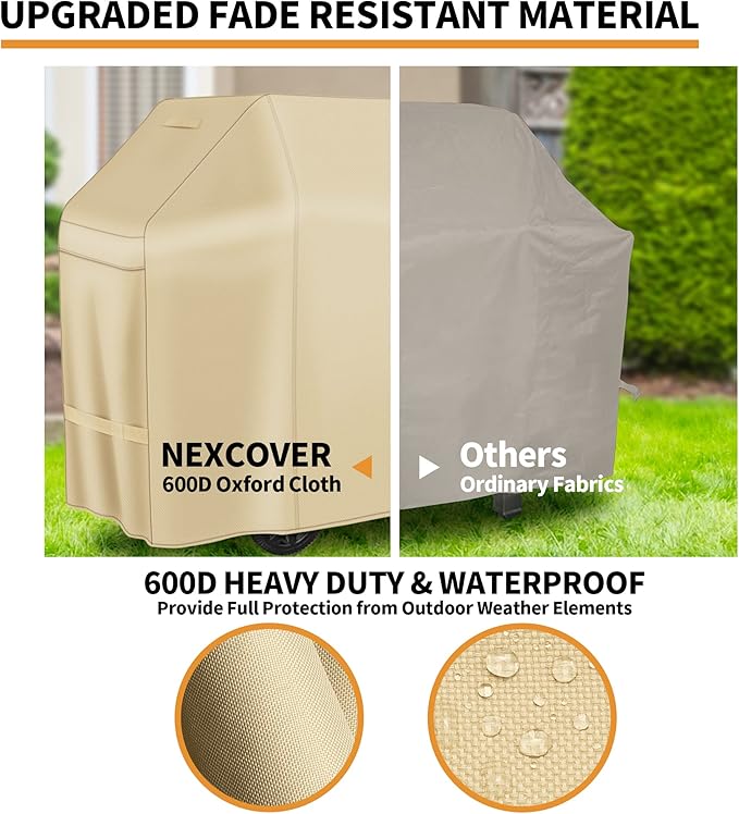 NEXCOVER Barbecue Gas Grill Cover - 58 Inch Waterproof BBQ Cover, Outdoor Heavy Duty Grill Cover, Fade & Weather Resistant 600D Upgraded Material, for Weber, Brinkmann, Char Broil and More