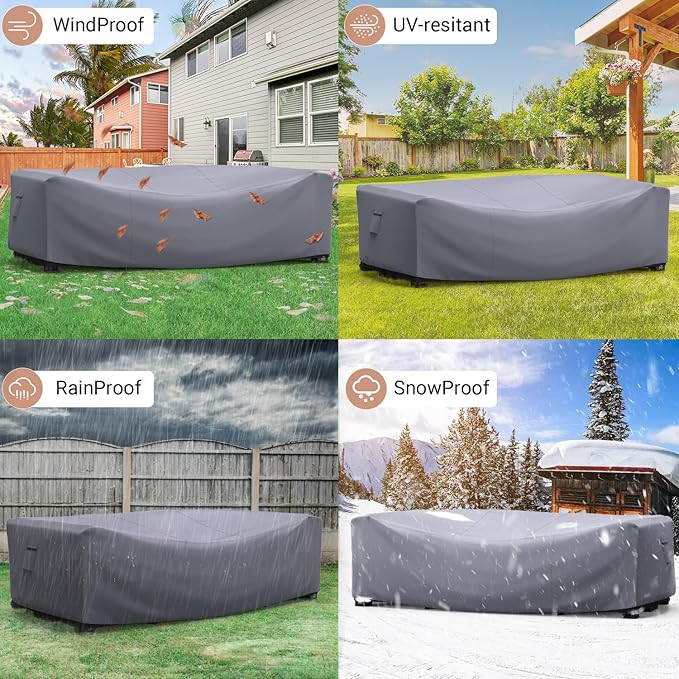 Mrrihand Heavy Duty Patio Furniture Covers, Outdoor Furniture Covers Waterproof Sectional Sofa Set, Patio Table and Chair Set Cover 98" L×78" W×30" H,Grey