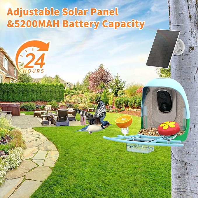 2025 New Smart Bird Feeder with Camera, 2.4GHz WiFi Solar Bird Feeder - 2K HD Live Video Camera AI Identify Birds, Instant Arrival Alerts, Birds Lover Gifts