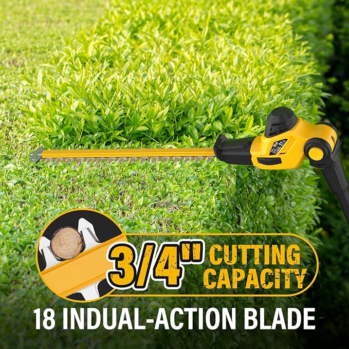 Pole Hedge Trimmer Cordless, 9-Feet Reach Power Hedge Trimmer with Extension Pole, MAX 20-inch, Multi-Angle, 2.0Ah Battery and Fast Charger Included (One Battery Pack)
