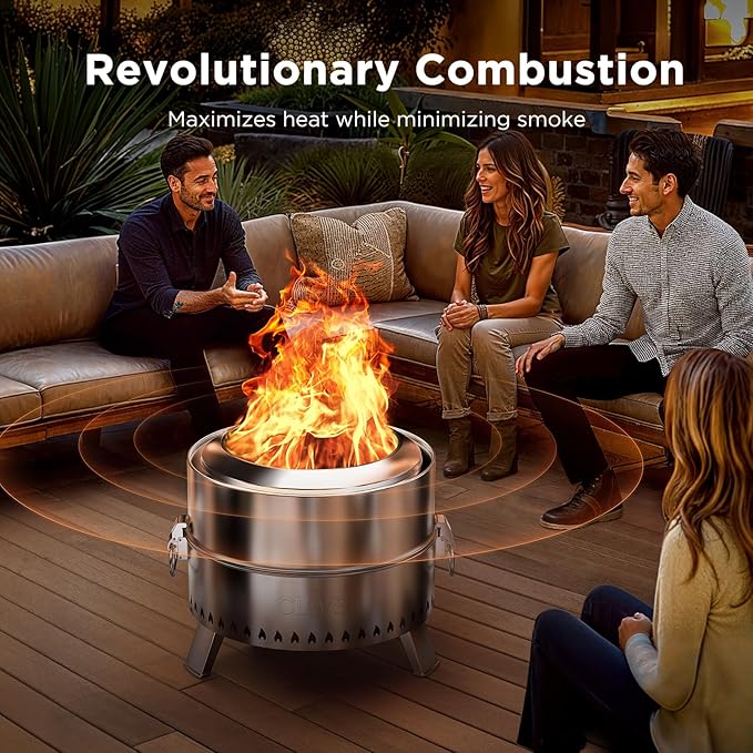 CIAYS Smokeless Firepit, 21 Inch Fire Pit for Outside with Patented Technology, Large Fire Pit for Patio with Steel Grill Rack, Fire Poker, and Bag, Easy Setup and Storage, Wood Burning