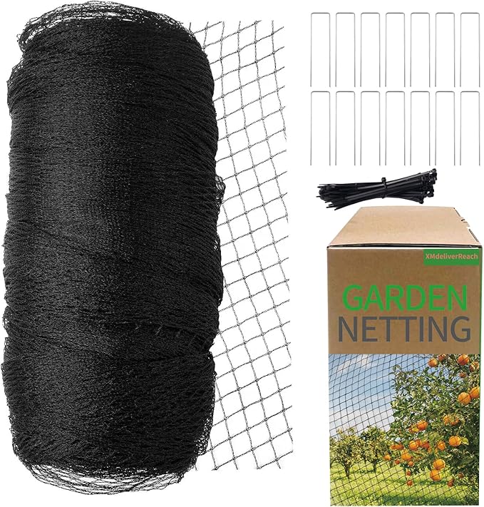 Garden Netting, 15ft x 30ft Black Bird Netting Heavy Duty,Rabbit,Large Bees,Squirrels, Deer,Chicken, Anti Birds, Cardinals,Animal Fencing for Fruit Tree & Vegetable Garden