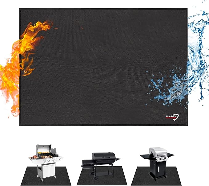 DocSafe 65 x 42 inches Under Grill Mat,Large 4 Layers Fire Pit Mat,Fireproof Mat Heat Insulated Protector for Deck,Patio,Grass,Smoker,BBQ,Reusable Oil-Proof and Waterproof Indoor Fireplace Pad,Black