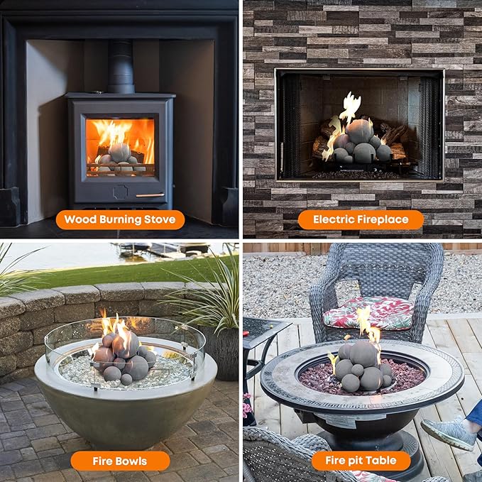Stanbroil 12 Pack Ceramic Fire Balls, Mixed 4 Sizes Fireplace Balls, Modern Accessory for Indoor or Outdoor Fireplace, Fire Pits and Fire Bowl, Gray
