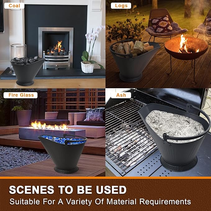 Poofzy Ash Bucket for Fireplace, 3.2 Gallon Metal Fireplace Ash Bucket for Wood Stove, Includes Shovel, Broom and Gloves Indoor & Outdoor