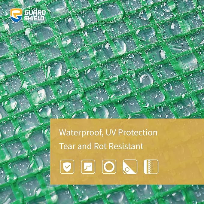 GUARD SHIELD Clear Green Tarp Heavy Duty 20x20 Feet Waterproof for Greenhouse Outdoor Garden Poly Cover UV Resistant 3x3 Weave 10mil (2-Pack)