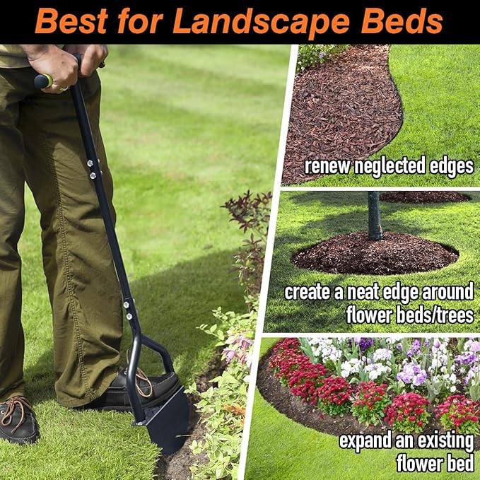 Colwelt Manual Edger Lawn Tool 40-inch, Half Moon Edger Chopper Lawn Tool with V-Shape Serrated Blade, Solid Steel Lawn Edger Tool with Soft T-Grip, Garden Edger for Sidewalk, Grass, Yard, Landscape