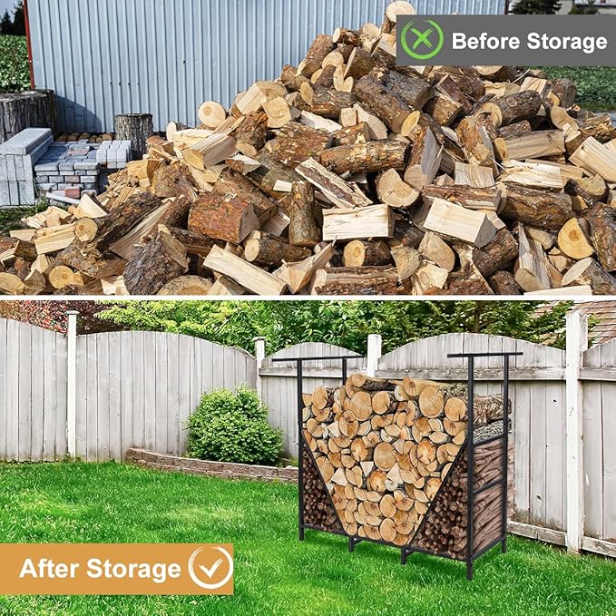 Vailge Firewood Rack Outdoor 4FT with Waterproof Firewood Carrier Bag, Adjustable Heavy Duty Steel Firewood Holder Storage, Log Rack for Fireplace, Fire Pit, Backyard, Camping