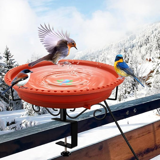 Lovppy Heated Bird Baths for Outdoors for Winter, 100W Heated Bird Bath Water Heater with Thermostatically Controlled, Heated Bird Bath for Deck Railing Outside Garden Patio Yard (Brown)