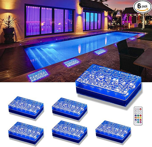 Solar Driveway Lights Color Changing, 6x9 Inch Solar Paver Light, Heavy Duty IP67 Waterproof Recessed Brick LED, Landscape Lighting for Pathway, Ground, Pool, Patio, Garden (RGBW, 6Pack)