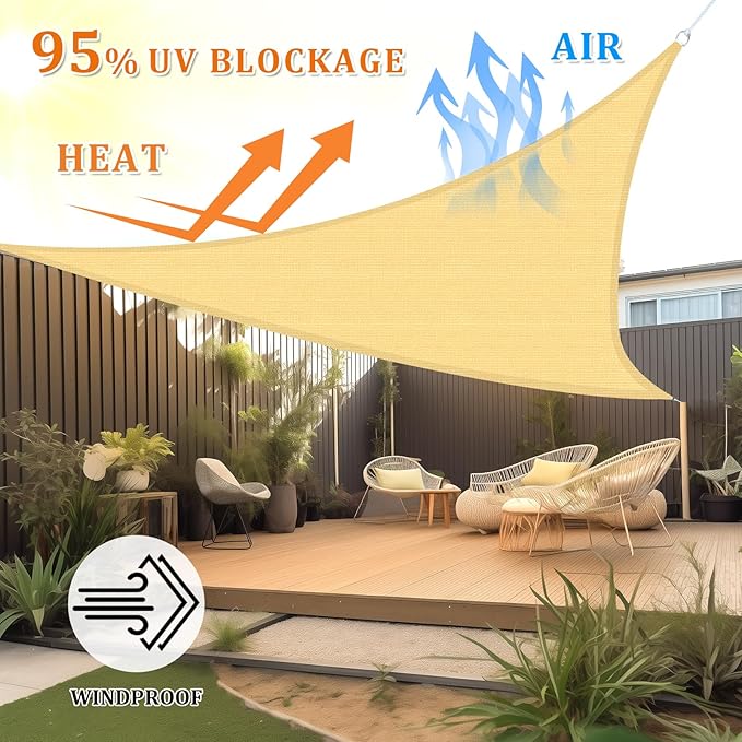 Shade&Beyond Sun Shade Sail Breathable UV Block Outdoor Covering Cloth for Backyard, Pool, 15'X15'X15', Sand (Customized Available)