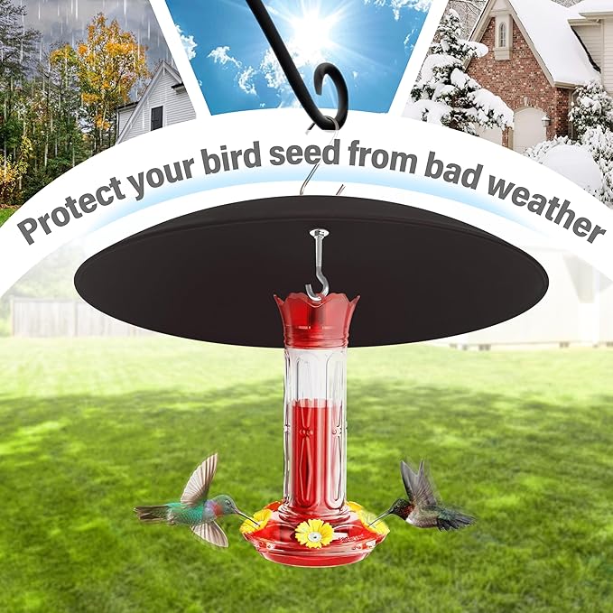 13" Bird Feeder Rain Guard, Hummingbird Feeder Shade Dome Cover, Hanging Squirrel Baffle for Bird Feeder Pole (Black), 1 Pack