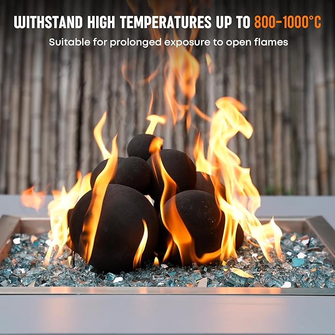 Stanbroil 12 Pack Ceramic Fire Balls, Mixed of 4 Size Fireplace Balls, Modern Accessory for Indoor or Outdoor Fire Pits Fire Bowl and Fireplace, Black