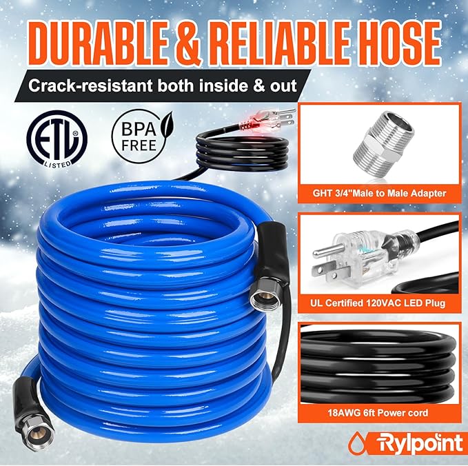100FT Heated Water Hose for RV,Heated Drinking Water Hose,Lead and BPA Free,1/2"Inner Diameter,Temperatures Down to -47°F,Rv Accessories for Campers, Livestock, Agriculture