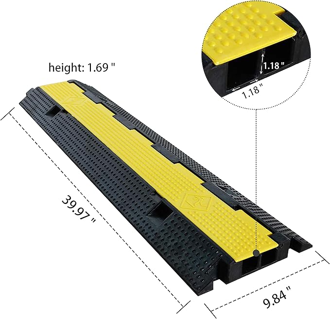 1 Pack Rubber Cable Ramp Hose Cable Protector Ramp 2 Channel 22000Lbs Load Capacity Traffic Speed Bump Wires Power Lines Extension Cord Cover for Indoor Outdoor