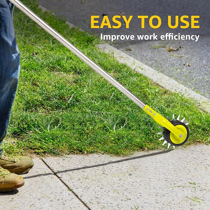 58-Inch Manual Edger Lawn Tool, Wheel Rotary Edger with Adjustable 4-Section Stainless Steel Handle & Cushion Grip, Rust-Resistant for Sidewalk, Driveway, Garden, Landscaping
