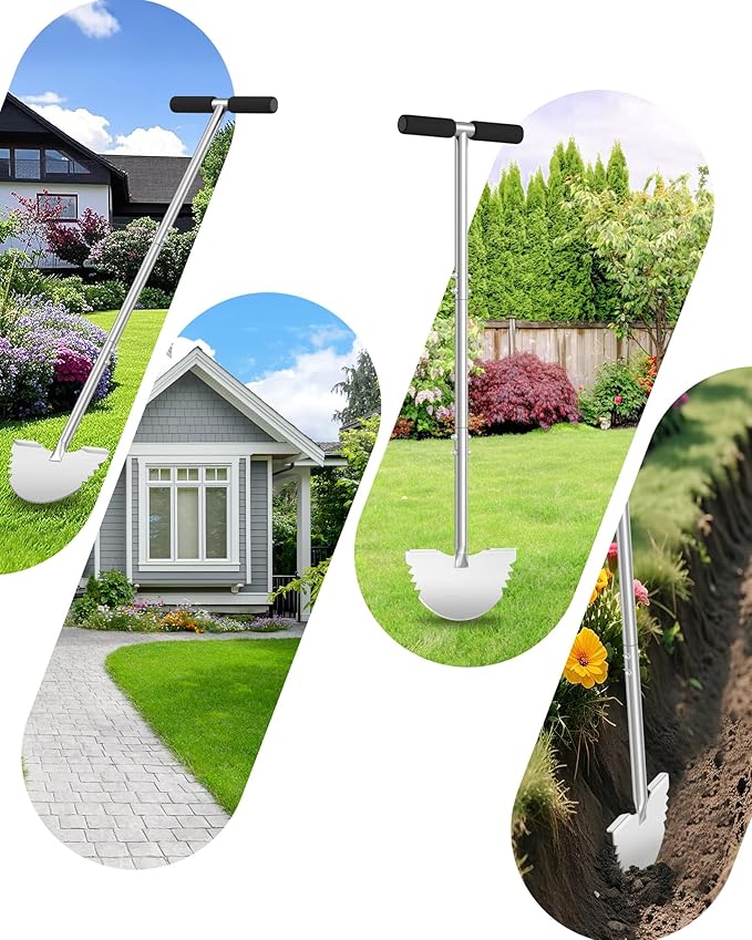 Serrated Edger Lawn Tool - Half Moon Shovel with Softer T-Handle, Lawn Edger for Yard, Garden, Landscaping, Sidewalk, Cable Burial - Ergonomic Design, Rust-Proof, 38 in