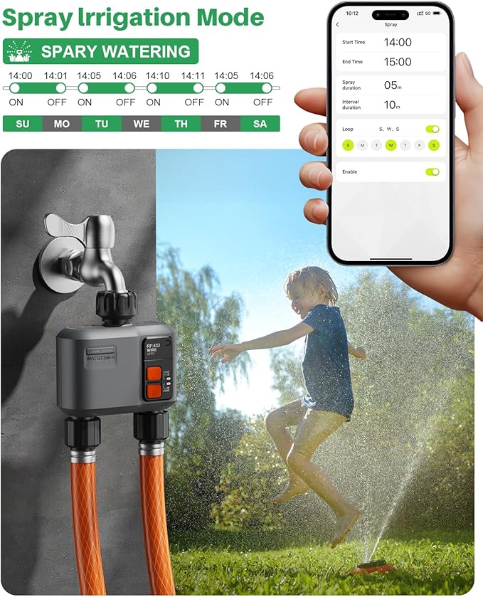 WiFi Sprinkler Timer 2 Zone with 984 Feet RF Gateway, 2 Pack Smart Water Timer for Garden Hose with Rain Delay/Manual/Automatic,WiFi Water Hose Timers for Garden & Lawns