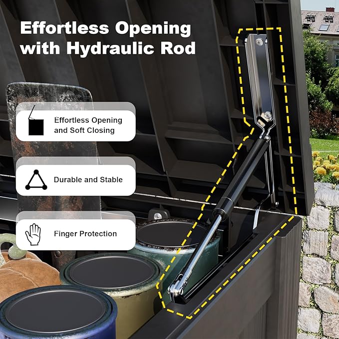 DRATO 150 Gallon Outdoor Storage Box, Large Waterproof Deck Box, Lockable Resin Storage Container with Reinforced Support for Patio Cushions, Garden Tools, UV-Resistant Outdoor Chest(Black)