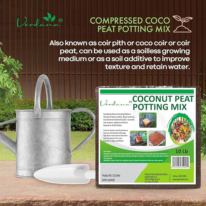 Verdana Coco Coir Brick – 10 Lb Compressed Coconut Fiber Block Expands to 18 Gallons – Potting Mix, Raised Bed Soil & Peat Moss Alternative for Organic Gardening & Seed Starting