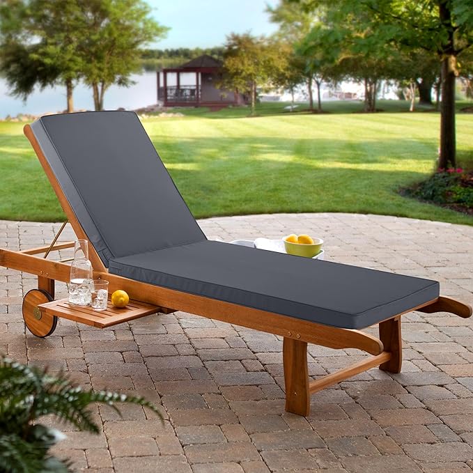 Chaise Lounge Cushion for Outdoor Furniture, Waterproof Fade and Tear Resistant Lounge Deck Chair Cushions for Patio Lawn Pool Resort Hotel, 80x26x3 Inch, Dark Grey