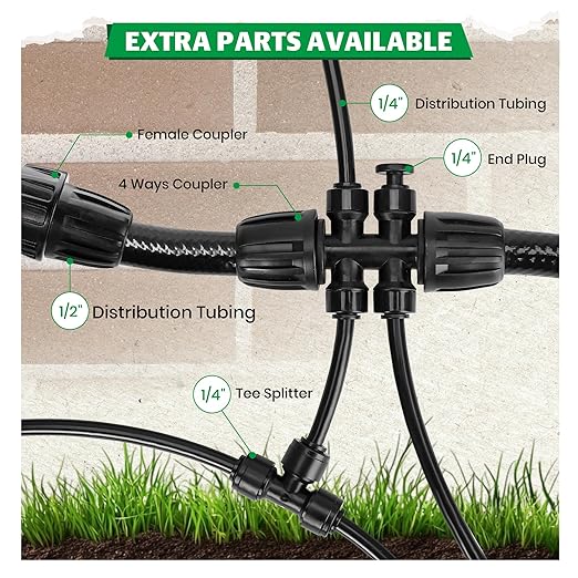 Bonviee 20-Pack Drip Irrigation Emitters, 1/4" Push-to-Connect Irrigation Stakes – Adjustable 360° Water Saving Garden Sprinklers for Potted Plants, Lawn, Vegetable Beds