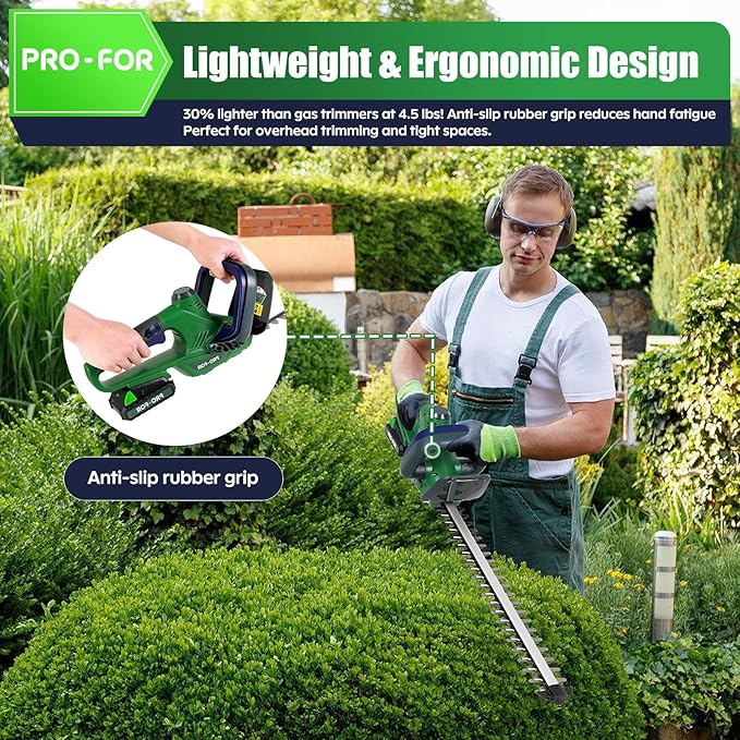 20V Max Cordless Hedge Trimmer with Battery and Charger, 22" Dual-Action Blade, 1600RPM, 3/5" Cut, Dual Safety Switch, Lightweight Electric Bush and Grass Shrub Trimmer for Garden and Yard
