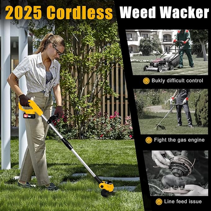 Cordless Weed Wacker Electric Grass Trimmer with 21v 4000mah Battery Powered Weed Trimmer Lightweight Lawn Edger Tool for Small and Medium Garden and Yard Lawn