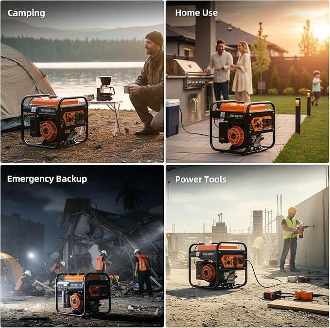 5000W Inverter Generator Gas Powered, Open Frame Generator, Portable Outdoor Power Equipment, Emergency Home Backup, RV Ready 30A Outlet, ECO Mode, EPA Compliant