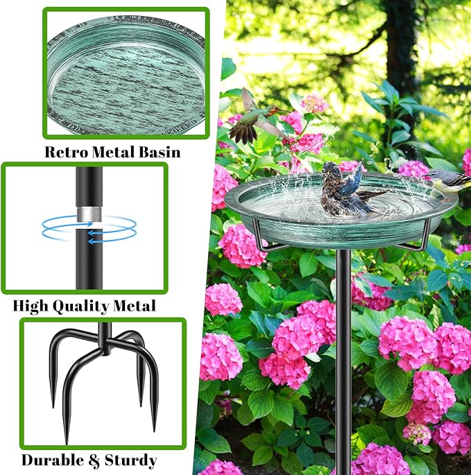 Freestanding Birdbaths Bowl Outdoor, Free Standing Garden Bird Bath Bird Feeder Bowl, Detachable Decoration Spa Birdfeeder for Garden Patio Yard Lawn
