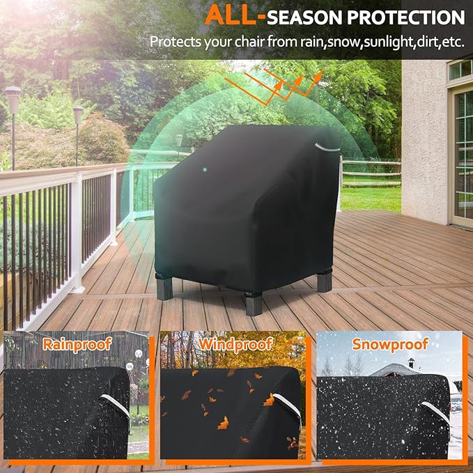STARTWO Patio Outdoor Chair Covers 2 Pack, Outdoor Furniture Covers Waterproof adapter for Lawn Lounge Seat, Wicker, Swivel, Adirondack, Rocking Chairs, 38"W x 31"D x 29"H inch, Black