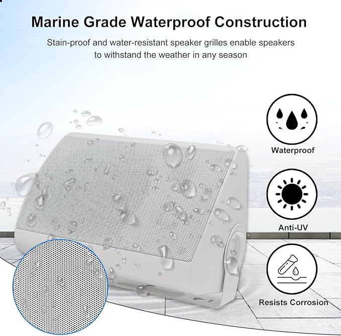 STUDIOFINIX 5.25 Inches Outdoor Bluetooth Speakers Waterproof 600 Watts Perfect for Indoor- Outdoor Patio Porch Wall Mount System (4 Speakers,White)