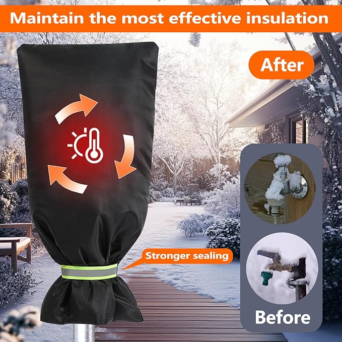 BANGIE Spigot Covers Winter Insulated, Outdoor Faucet Covers Freeze Protection, 420D Industrial Oxford Waterproof Pipe Cover Against Severe Snow and Intense Sun (15" W x 35" H)