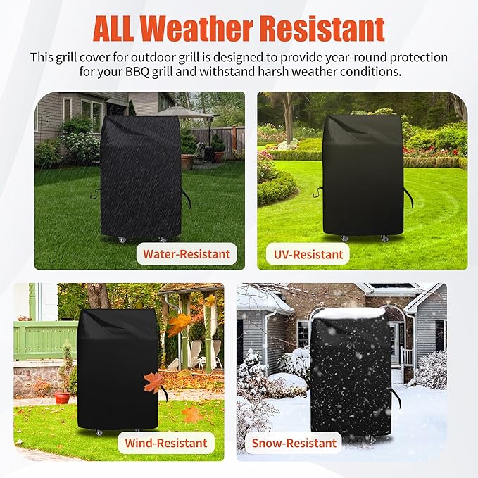 Grill Cover 30in, iCOVER Waterproof BBQ Covers for Two Burner Small Vertical Smoker, Lightweight Easy On/Off, Dustproof UV-Resistant Fit Grills with Collapsed Side Tables