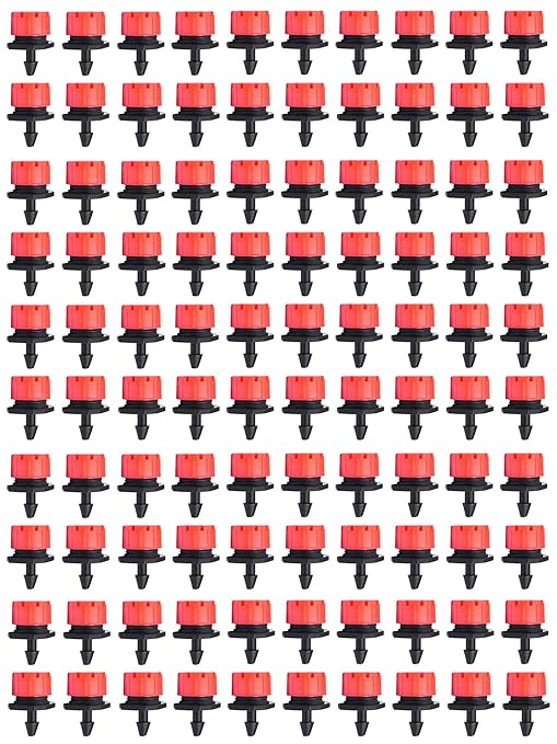 100 Pcs Adjustable Irrigation Drippers Sprinklers 1/4 Inch Emitter Dripper Micro Drip Irrigation Sprinklers for Watering System.