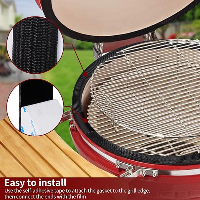 Smoker Gasket Seal for Kamado Joe Classic Grill, 150 Inch High Temp Fiberglass Wire Mesh Gasket Sealer Replacement Parts Self Stick Kit