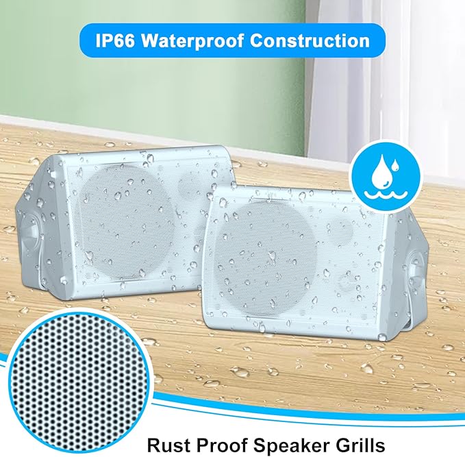 STUDIOFINIX 800W 6.5 Inch Bluetooth Outdoor Speakers Waterproof Wired with Multifunctional Amplifier Wall Mount Weatherproof Loudspeaker System for Patio Garden Poolside Home(4 Speakers,White)