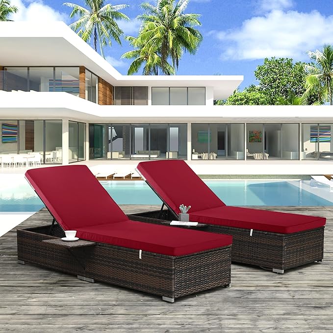 Chaise Lounge Cushion Outdoor, Waterproof and Stain-Resistant Lounge Deck Reclining Chair Cushions for Patio Furniture Lawn Pool Resort Hotel, 72x21x3 Inch, Set of 4, Burgundy