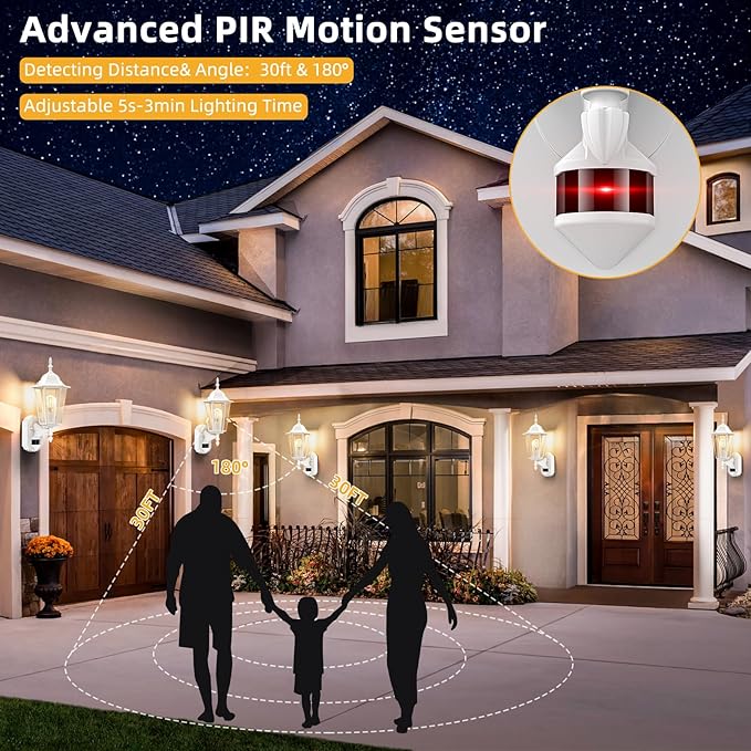 Lamomo Motion Sensor Outdoor Lights, Upgrade Dusk to Dawn White Outdoor Light Fixtures Wall Mounted, 100% Anti-Rust Aluminum Waterproof Porch Lights for Patio Front Door Garage