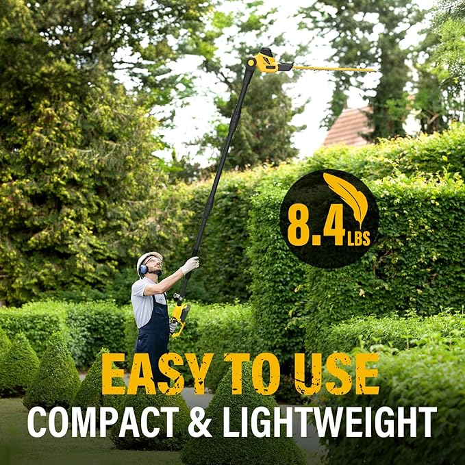 Pole Hedge Trimmer Cordless, 9-Feet Reach Power Hedge Trimmer with Extension Pole, MAX 20-inch, Multi-Angle, 2.0Ah Battery and Fast Charger Included (One Battery Pack)